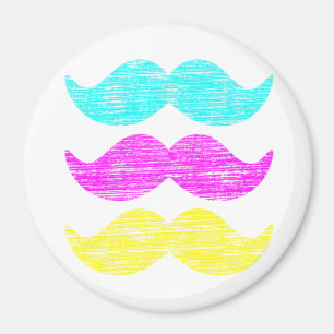 CMY Colour Moustache Print Pattern Magnet