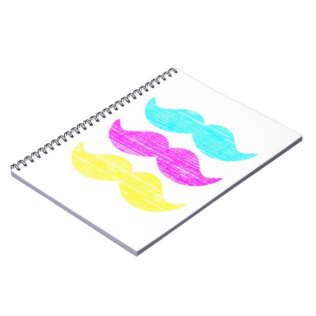 CMY Colour Moustache Print Pattern Notebook (Left Side)