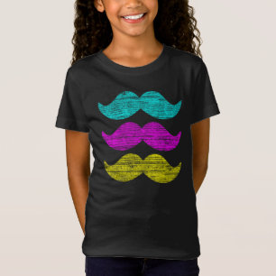 CMY Colour Moustache Print Pattern T-Shirt