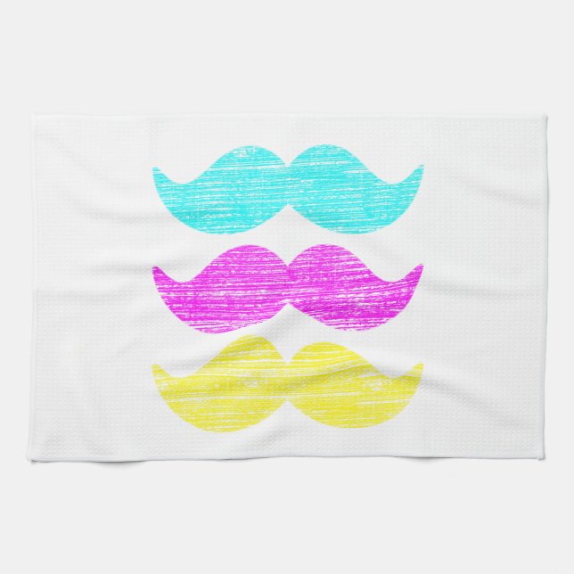 CMY Colour Moustache Print Pattern Tea Towel (Horizontal)