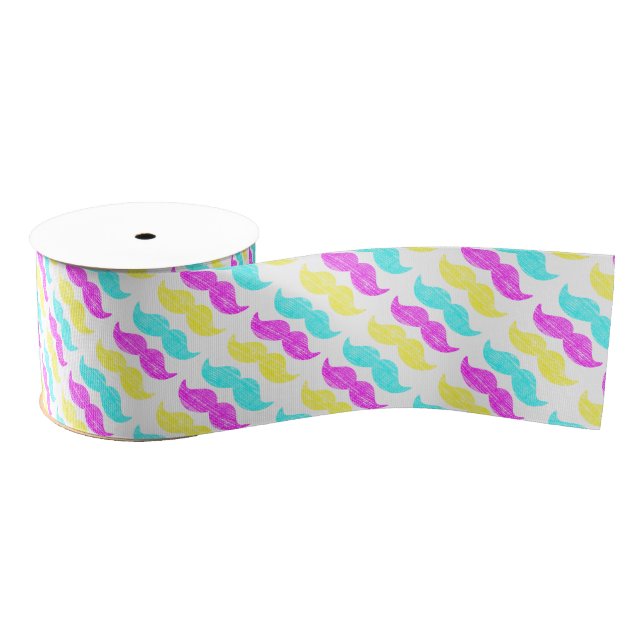CMY Moustache Pattern Graphic Art Grosgrain Ribbon (Spool)