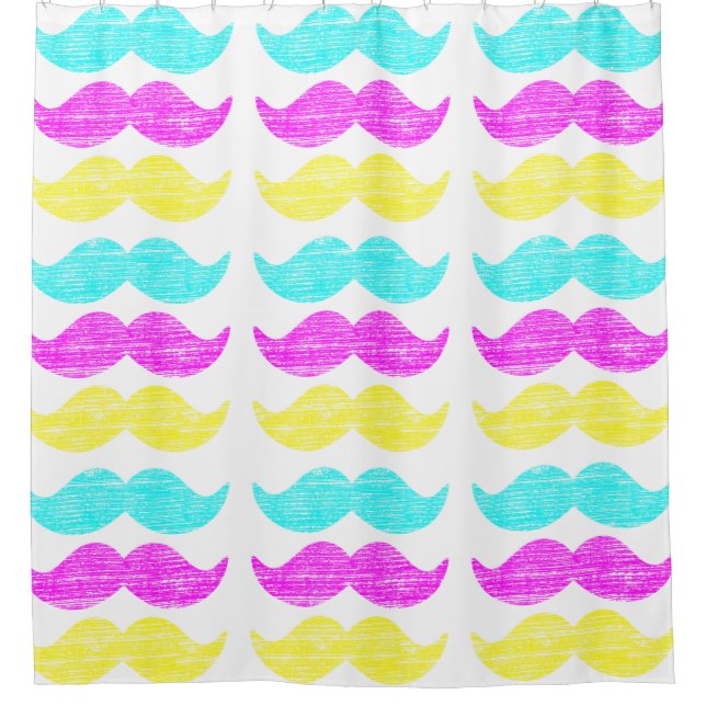 CMY Moustaches (letterpress style) Big Pattern Shower Curtain (Front)