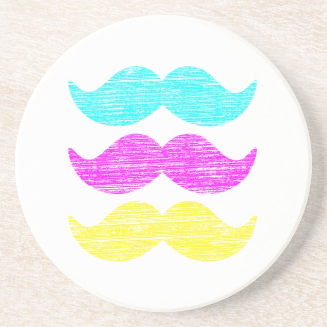 CMY Moustaches (letterpress style) Coaster (Front)