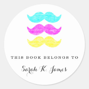 CMY Moustaches (letterpress style) for Books Classic Round Sticker