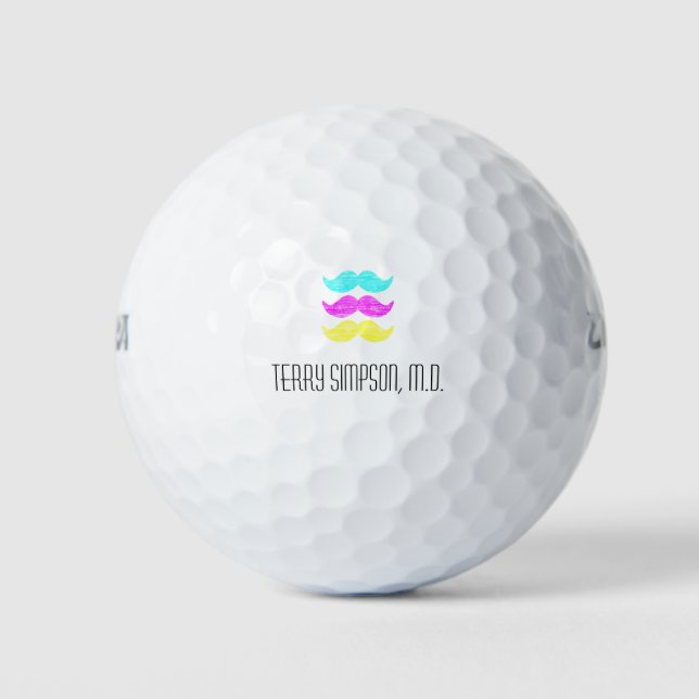 CMY Moustaches (letterpress style) Golf Balls (Front)