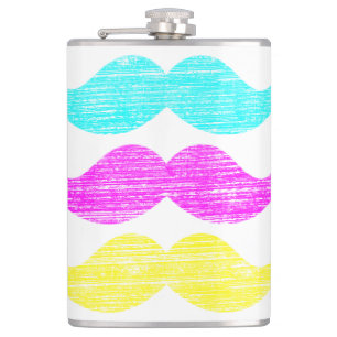 CMY Moustaches (letterpress style) Hip Flask