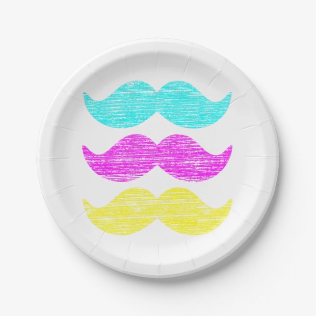CMY Moustaches (letterpress style) Paper Plate (Front)