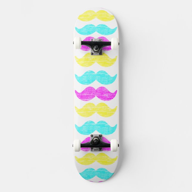 CMY Moustaches (letterpress style) Skateboard (Front)