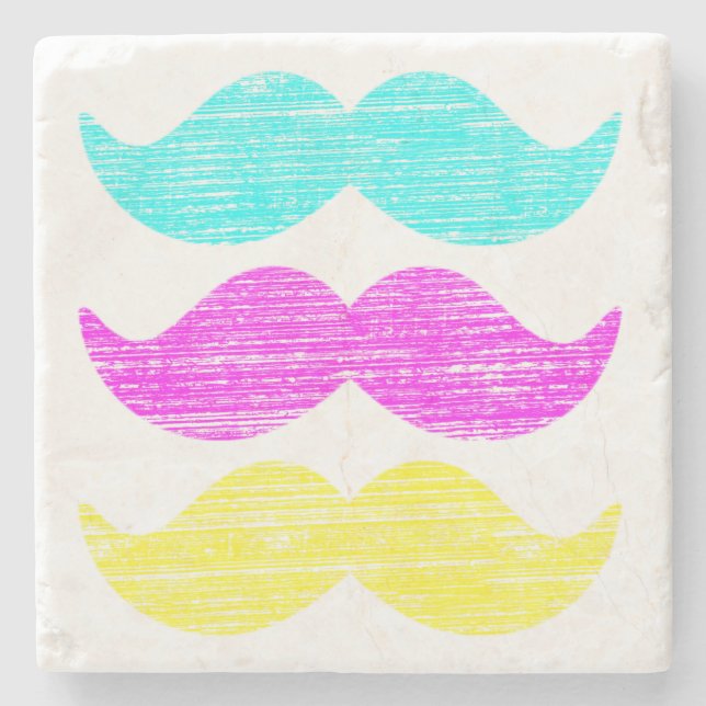 CMY Moustaches (letterpress style) Stone Coaster (Front)