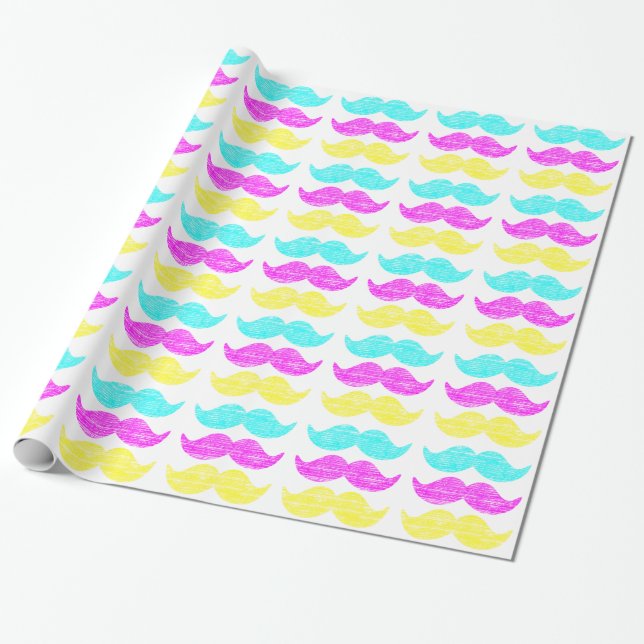 CMY Moustaches Wrapping Paper (Unrolled)