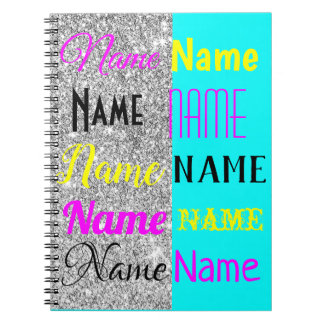 CMYK Cyan and silver glitter personalized gift Notebook