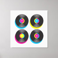 CMYK pop art vinyl records 80s style bright colors