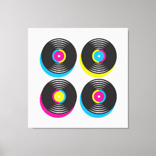 CMYK pop art vinyl records 80s style bright colors Canvas Print