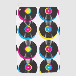 CMYK pop art vinyl records 80s style bright colors Golf Towel