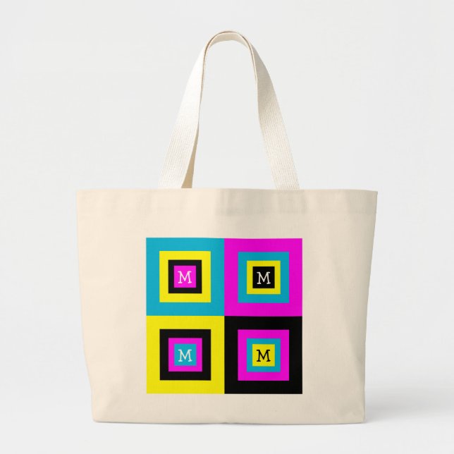CMYK Squares Monogram  Large Tote Bag (Front)