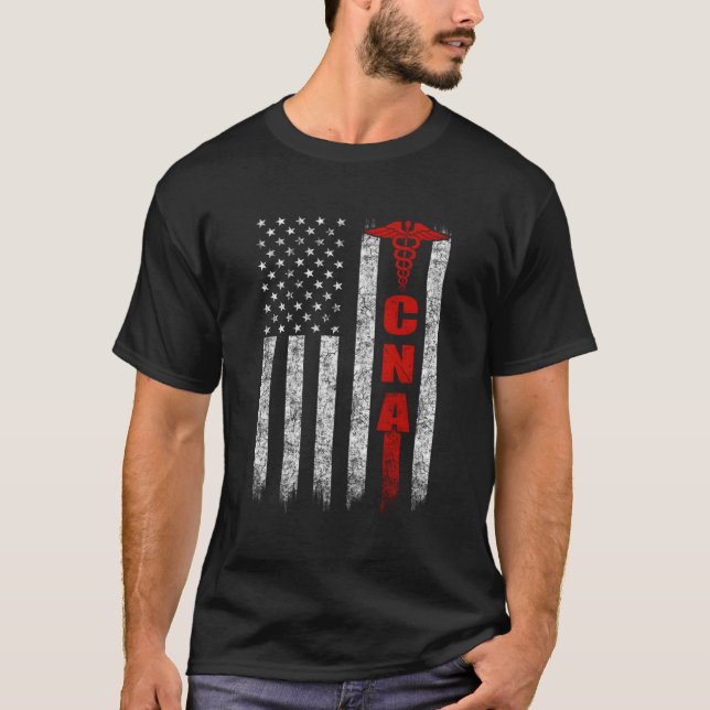 Cna American Flag Patriotic Pride Nurse T-Shirt (Front)