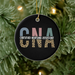CNA Certified Nursing Assistant Cheetah Print Ceramic Tree Decoration