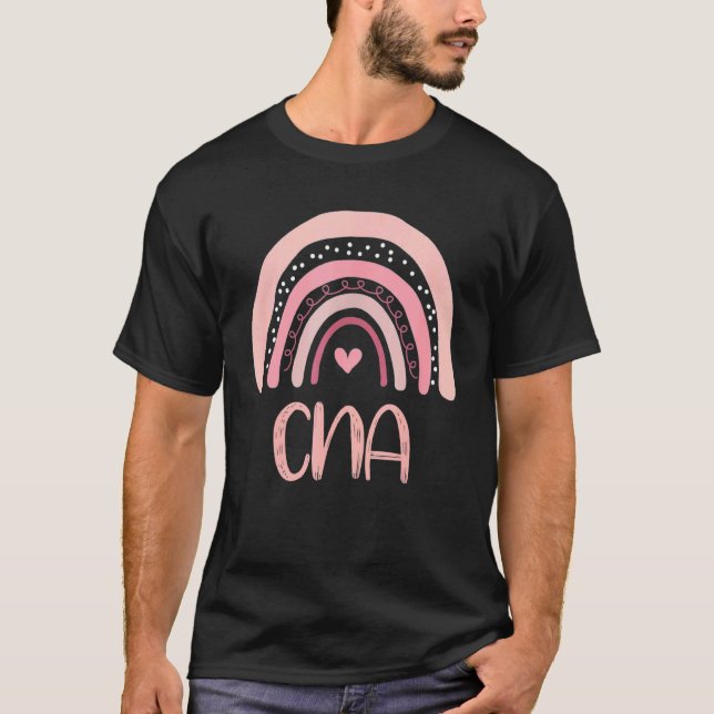 Cna Cute Boho Pink Rainbow Certified Nursing Assis T-Shirt (Front)