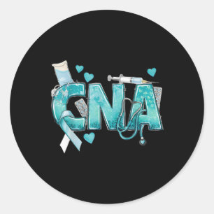 Cna Heart Stethoscope Teal Ribbon Cervical Cancer  Classic Round Sticker