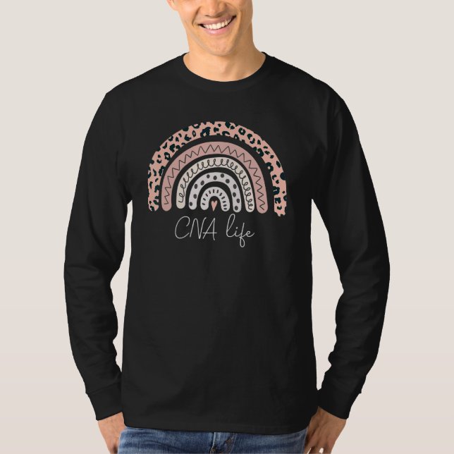 Cna Life Certified Nursing Assistant Leopard Rainb T-Shirt (Front)