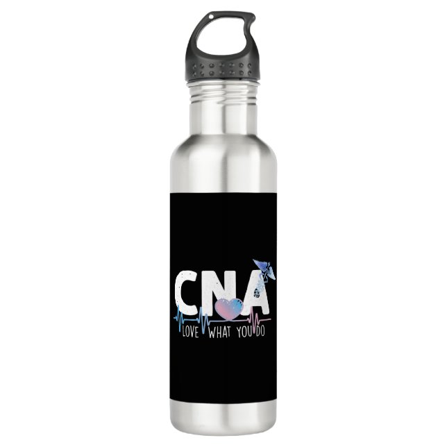 CNA Love What You Do Heartbeat Certified Nursing  710 Ml Water Bottle (Front)