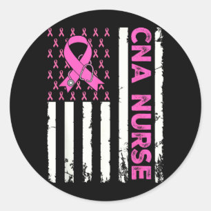 CNA Nurse American Flag Breast Cancer Awareness Classic Round Sticker
