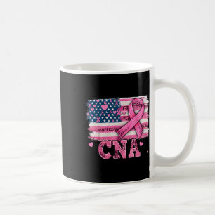 Cna Nurse American Flag Pink Ribbon Breast Cancer  Coffee Mug