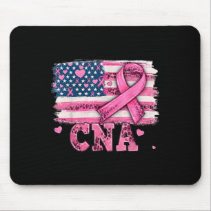 Cna Nurse American Flag Pink Ribbon Breast Cancer Mouse Pad