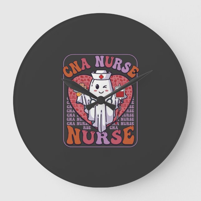 Cna Nurse Halloween Ghost Stethoscope Blood Bag Large Clock (Front)