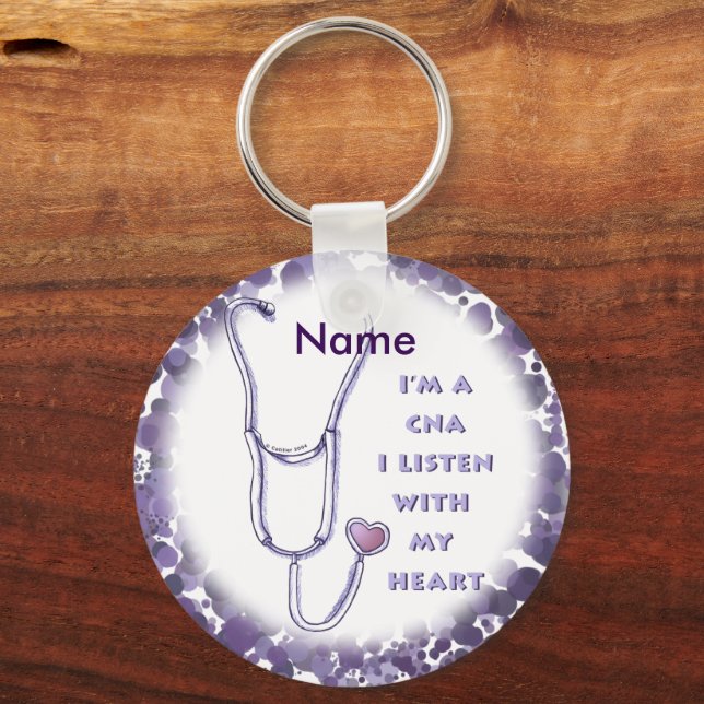 CNA Nurse Heart custom name Keychain (Front)