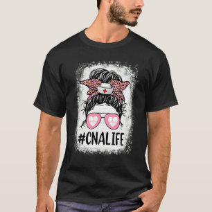 Cna Nurse Life Bleached Pink Leopard Messy Bun Wo T-Shirt
