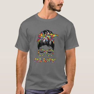 CNA Nurse Messy Bun Autism Mum Love Heart Stethosc T-Shirt