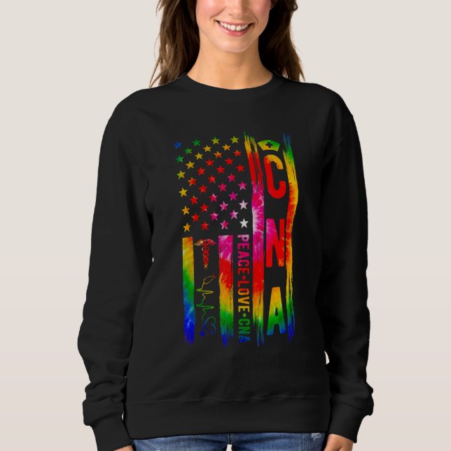 CNA Nurse US Flag Certified Nursing Assistant Sweatshirt (Front)