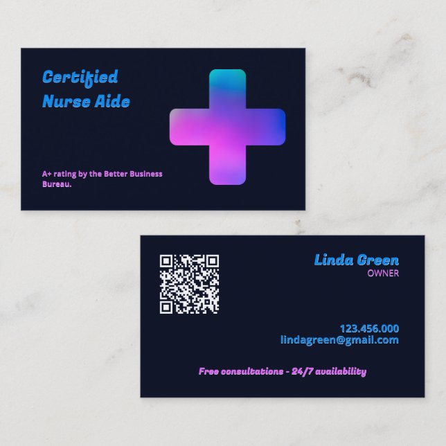 CNA Nursing QR Business Card (Front/Back)
