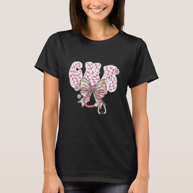 CNA Pink Coquette Bow Retro Certified Nursing Assi T-Shirt (Front)