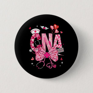 Cna Valentine Coquette Bow Stethoscope Nurse Girl 6 Cm Round Badge