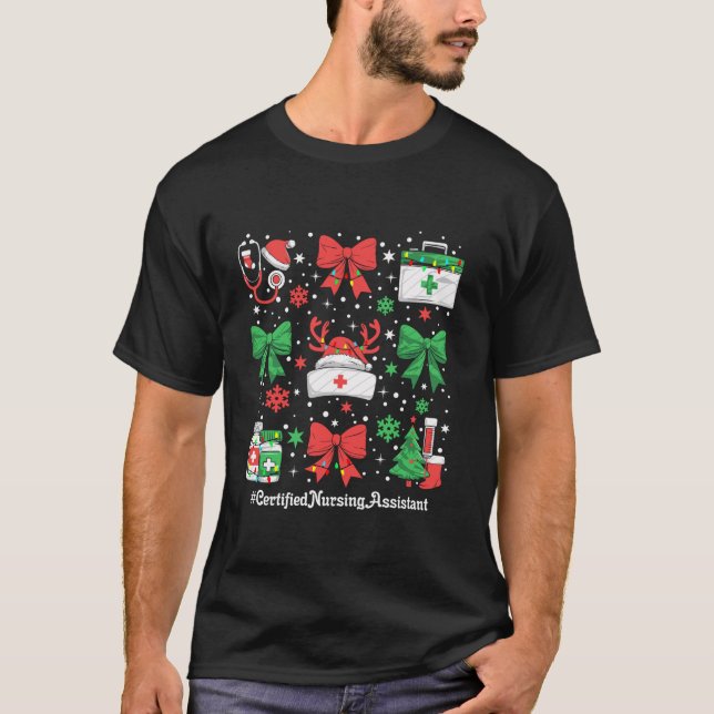 CNA Xmas Coquette Bow Certified Nursing Assistant  T-Shirt (Front)