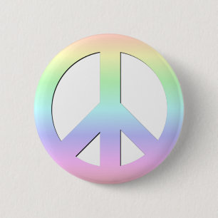 CND Peace Symbol Soft Pastel Rainbow on White 6 Cm Round Badge