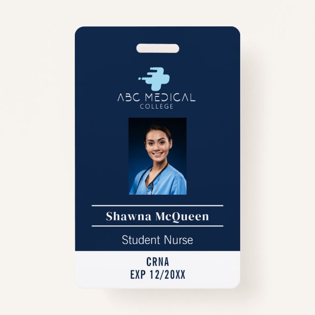 CNS Student Nurse Practitioner Navy QR Code Photo ID Badge (Front)