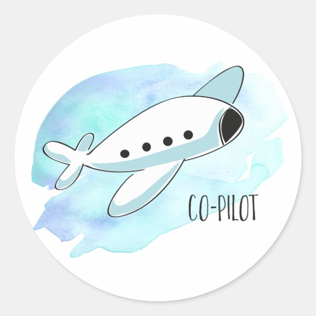 Co-Pilot with Plane Classic Round Sticker (Front)