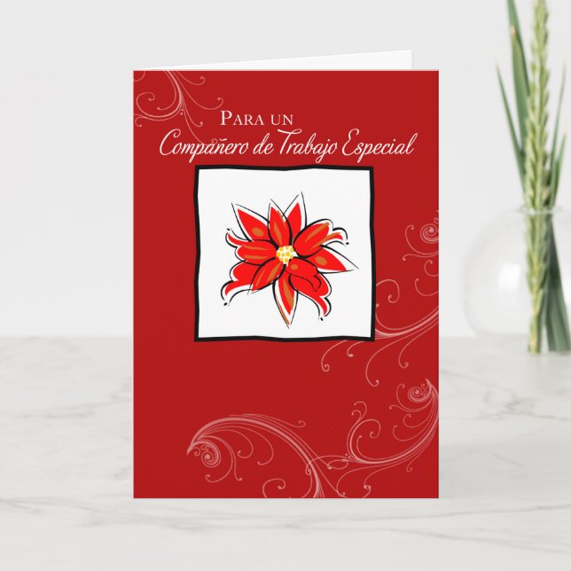 Co-worker Spanish Christmas Poinsettia Holiday Card (Front)