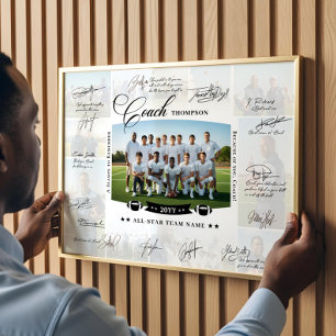 Coach Appreciation Collage Football Team Signature Poster