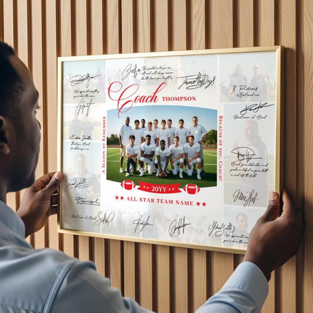 Coach Appreciation Collage Football Team Signature Poster (Coach Appreciation Collage Football Team Signature Poster)
