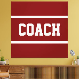 COACH Athletic White Text Stripes On Deep Red Canvas Print