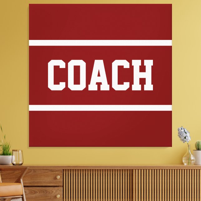 COACH Athletic White Text Stripes On Deep Red Canvas Print (Insitu(LivingRoom))