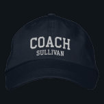 Coach Custom Name Embroidered Hat - Navy<br><div class="desc">Custom Coach Hat from Called :: Fully customisable unisex baseball hat / baseball cap embroidered with name Coach and personalised with the Coach's last name.  Shown is white embroidery on a navy blue hat.  Other hat colours and styles available. #CoachHat #Sports</div>