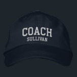 Coach Custom Name Embroidered Hat - Navy<br><div class="desc">Custom Coach Hat from Called :: Fully customisable unisex baseball hat / baseball cap embroidered with name Coach and personalised with the Coach's last name.  Shown is white embroidery on a navy blue hat.  Other hat colours and styles available. #CoachHat #Sports</div>