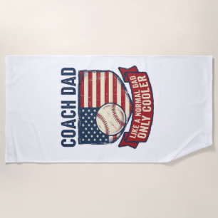 Coach Dad Baseball Patriotic Vintage T-Shirt Desig Beach Towel