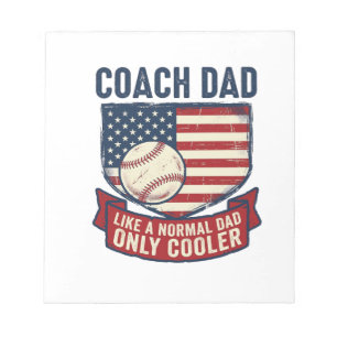 Coach Dad Baseball Patriotic Vintage T-Shirt Desig Notepad