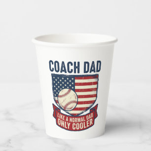 Coach Dad Baseball Patriotic Vintage T-Shirt Desig Paper Cups